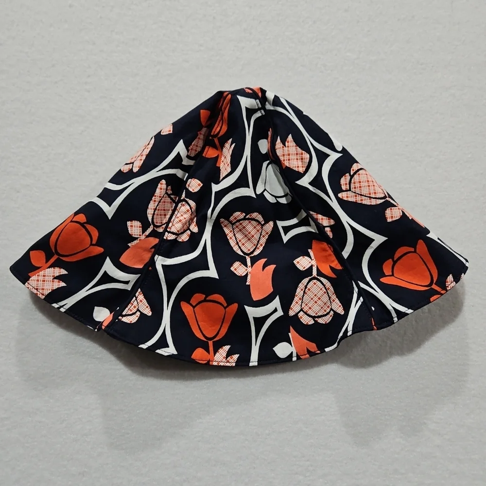 Janie and Jack Navy Orange Tulips Sun Hat Spring Summer Cotton Size 12-24 Months